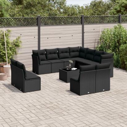 Set canapele de grădină, 12 piese, cu perne, negru, poliratan GartenMobel Dekor