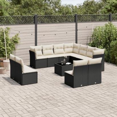 Set canapele de grădină, 12 piese, cu perne, negru, poliratan GartenMobel Dekor