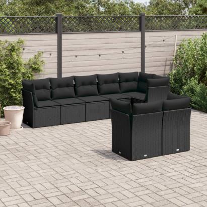 Set mobilier de grădină cu perne, 8 piese, negru, poliratan GartenMobel Dekor