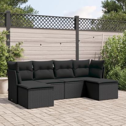 Set mobilier de grădină cu perne, 6 piese, negru, poliratan GartenMobel Dekor