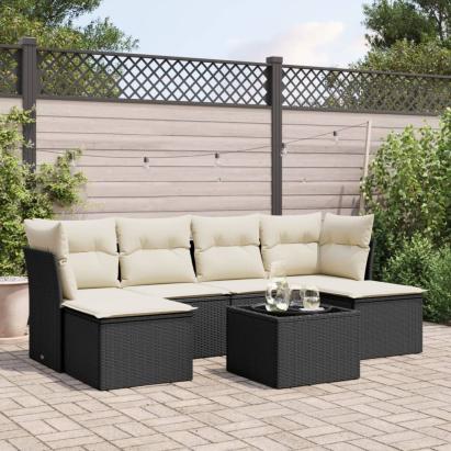 Set canapele de grădină cu perne, 7 piese, negru, poliratan GartenMobel Dekor