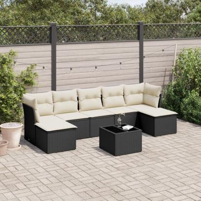 Set mobilier de grădină cu perne, 8 piese, negru, poliratan GartenMobel Dekor