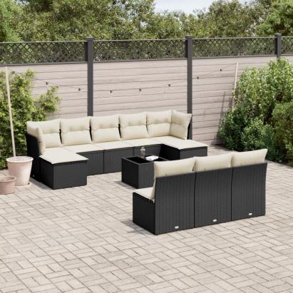 Set canapele de grădină cu perne, 11 piese, negru, poliratan GartenMobel Dekor