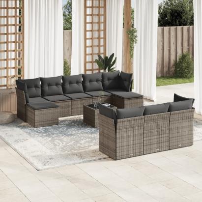 Set mobilier de grădină cu perne, 10 piese, gri, poliratan GartenMobel Dekor