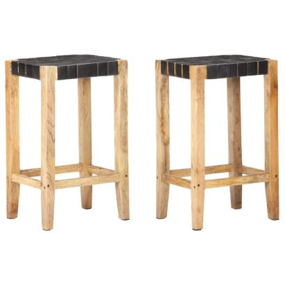 Scaune de bar, 2 buc., negru, piele naturală, 75 cm GartenMobel Dekor