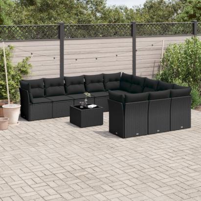 Set canapele de grădină, 12 piese, cu perne, negru, poliratan GartenMobel Dekor