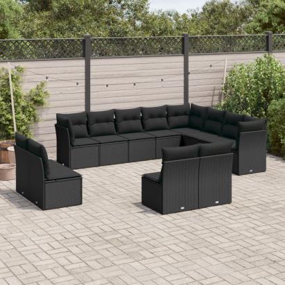 Set canapele de grădină, 12 piese, cu perne, negru, poliratan GartenMobel Dekor