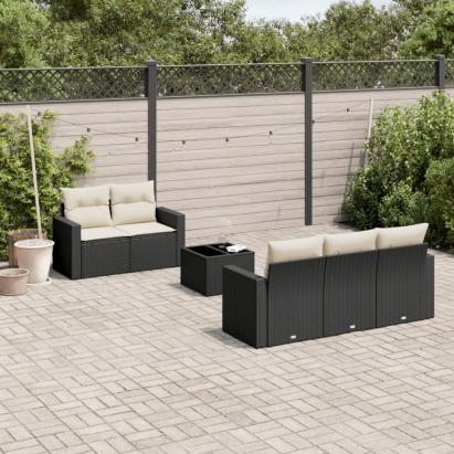 Set mobilier de grădină cu perne, 6 piese, negru, poliratan GartenMobel Dekor
