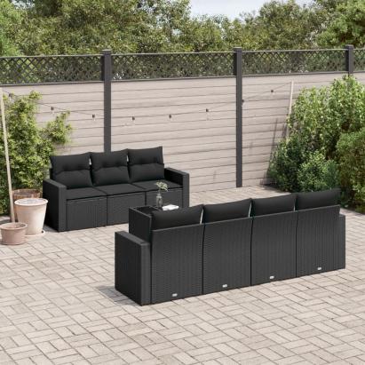 Set mobilier de grădină cu perne, 8 piese, negru, poliratan GartenMobel Dekor