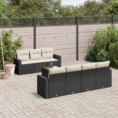 Set mobilier de grădină cu perne, 8 piese, negru, poliratan GartenMobel Dekor