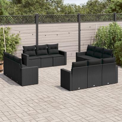 Set canapele de grădină, 12 piese, cu perne, negru, poliratan GartenMobel Dekor