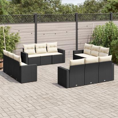 Set canapele de grădină, 12 piese, cu perne, negru, poliratan GartenMobel Dekor