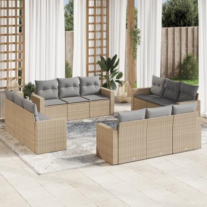 Set canapele de grădină cu perne, 12 piese, bej, poliratan GartenMobel Dekor