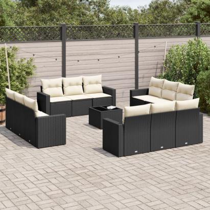 Set mobilier de grădină cu perne, 13 piese, negru, poliratan GartenMobel Dekor