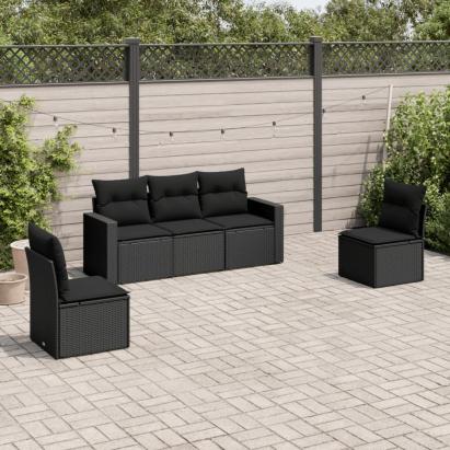Set mobilier de grădină cu perne, 5 piese, negru, poliratan GartenMobel Dekor