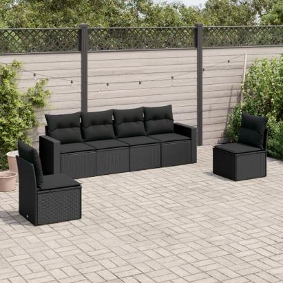 Set mobilier de grădină cu perne, 6 piese, negru, poliratan GartenMobel Dekor