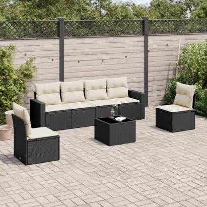 Set canapele de grădină cu perne, 7 piese, negru, poliratan GartenMobel Dekor