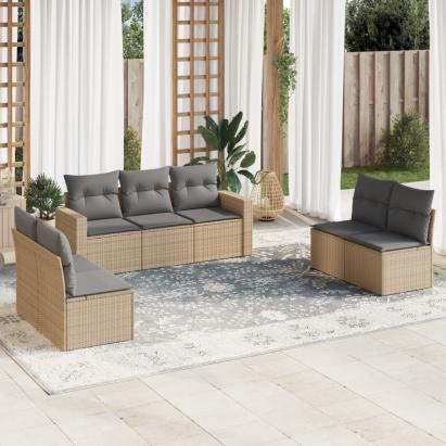 Set canapele de grădină, 7 piese, cu perne, bej, poliratan GartenMobel Dekor