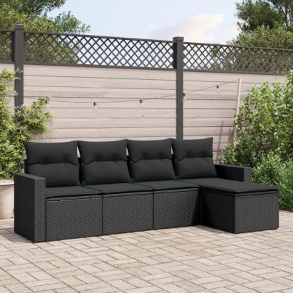 Set mobilier de grădină cu perne, 5 piese, negru, poliratan GartenMobel Dekor