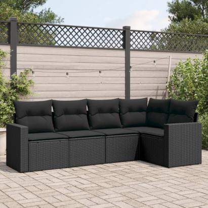 Set mobilier de grădină cu perne, 5 piese, negru, poliratan GartenMobel Dekor