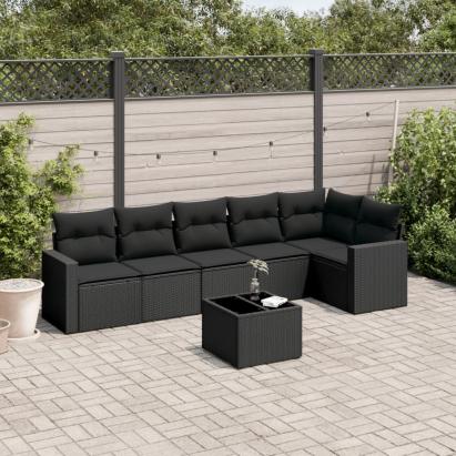 Set canapele de grădină cu perne, 7 piese, negru, poliratan GartenMobel Dekor