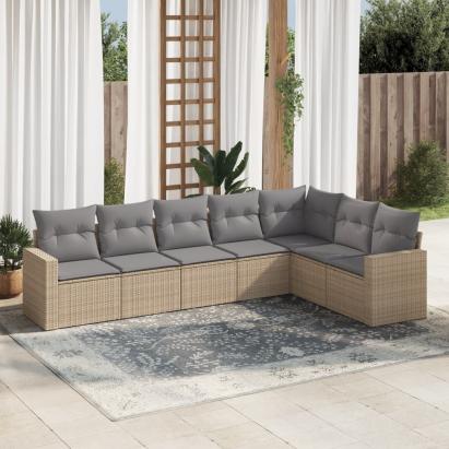 Set canapele de grădină, 7 piese, cu perne, bej, poliratan GartenMobel Dekor