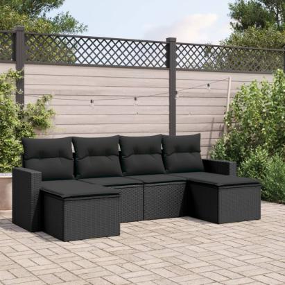 Set mobilier de grădină cu perne, 6 piese, negru, poliratan GartenMobel Dekor