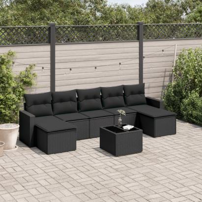 Set mobilier de grădină cu perne, 8 piese, negru, poliratan GartenMobel Dekor