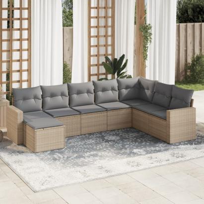 Set canapele de grădină, 8 piese, cu perne, bej, poliratan GartenMobel Dekor