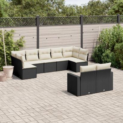 Set mobilier de grădină cu perne, 9 piese, negru, poliratan GartenMobel Dekor