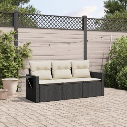Set mobilier de grădină cu perne, 3 piese, negru, poliratan GartenMobel Dekor