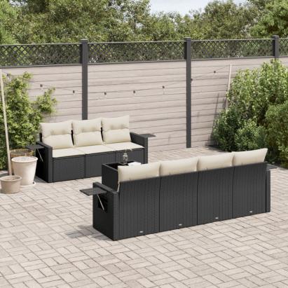 Set mobilier de grădină cu perne, 8 piese, negru, poliratan GartenMobel Dekor