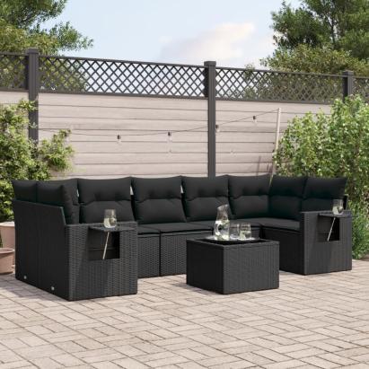 Set mobilier de grădină cu perne, 8 piese, negru, poliratan GartenMobel Dekor