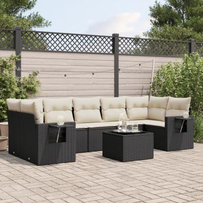 Set mobilier de grădină cu perne, 8 piese, negru, poliratan GartenMobel Dekor