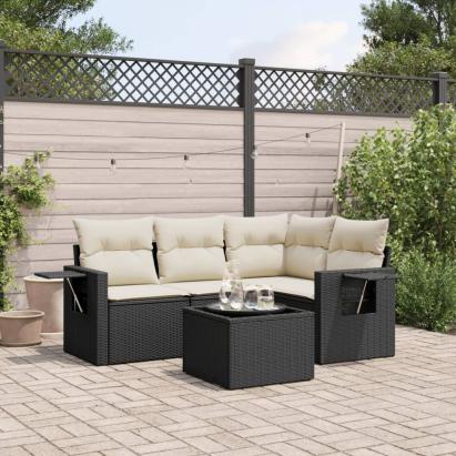 Set mobilier de grădină cu perne, 5 piese, negru, poliratan GartenMobel Dekor