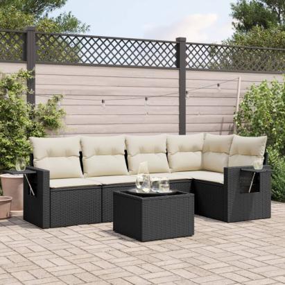 Set mobilier de grădină cu perne, 6 piese, negru, poliratan GartenMobel Dekor