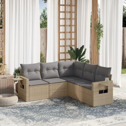 Set canapele de grădină cu perne, 5 piese, bej, poliratan GartenMobel Dekor