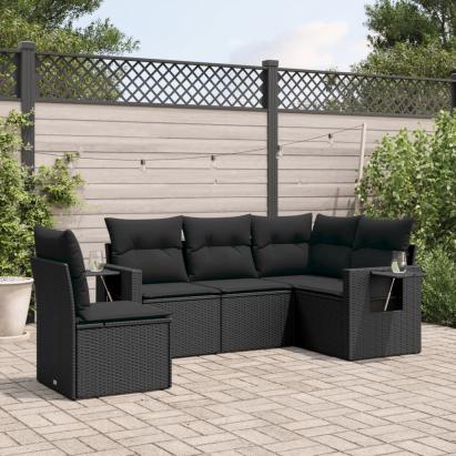 Set mobilier de grădină cu perne, 5 piese, negru, poliratan GartenMobel Dekor