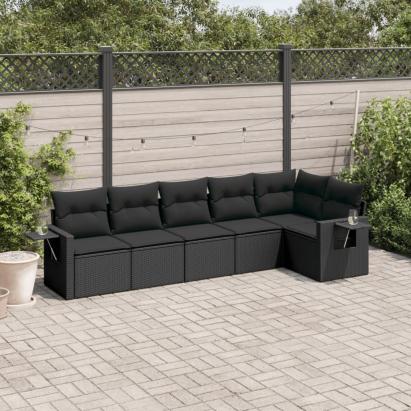 Set mobilier de grădină cu perne, 6 piese, negru, poliratan GartenMobel Dekor