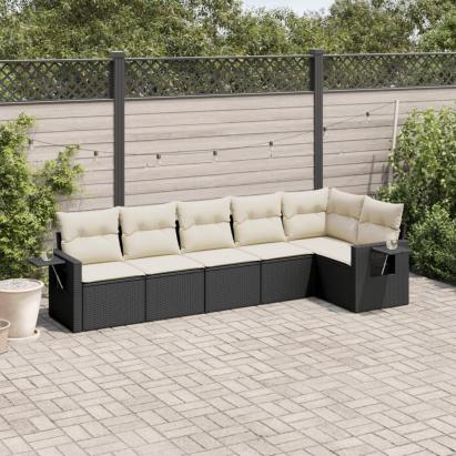 Set mobilier de grădină cu perne, 6 piese, negru, poliratan GartenMobel Dekor