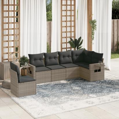 Set mobilier grădină cu perne, 6 piese, gri, poliratan GartenMobel Dekor