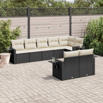 Set mobilier de grădină cu perne, 8 piese, negru, poliratan GartenMobel Dekor