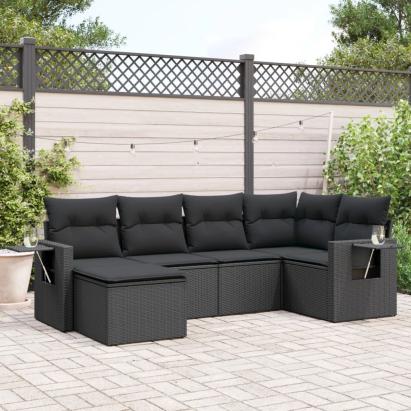 Set mobilier de grădină cu perne, 6 piese, negru, poliratan GartenMobel Dekor
