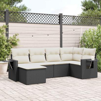 Set mobilier de grădină cu perne, 6 piese, negru, poliratan GartenMobel Dekor
