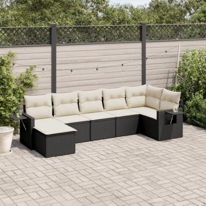 Set canapele de grădină cu perne, 7 piese, negru, poliratan GartenMobel Dekor