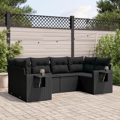 Set mobilier de grădină cu perne, 6 piese, negru, poliratan GartenMobel Dekor