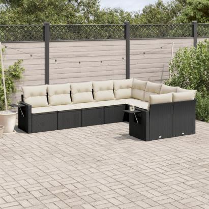 Set mobilier de grădină cu perne, 9 piese, negru, poliratan GartenMobel Dekor