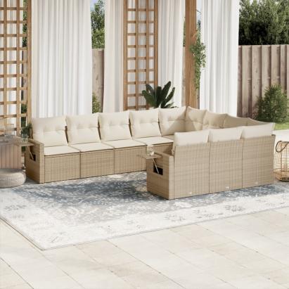 Set canapele de grădină cu perne, 10 piese, bej, poliratan GartenMobel Dekor