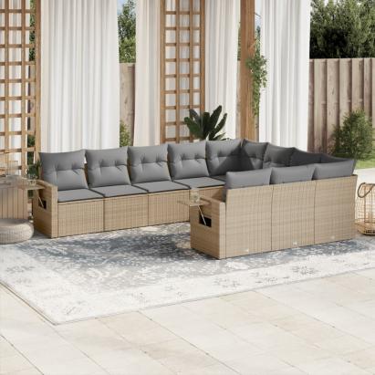 Set canapele de grădină cu perne, 10 piese, bej, poliratan GartenMobel Dekor