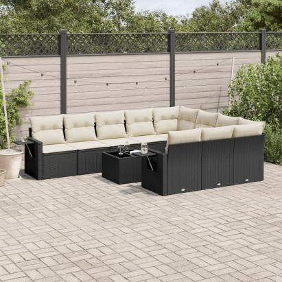 Set canapele de grădină cu perne, 11 piese, negru, poliratan GartenMobel Dekor